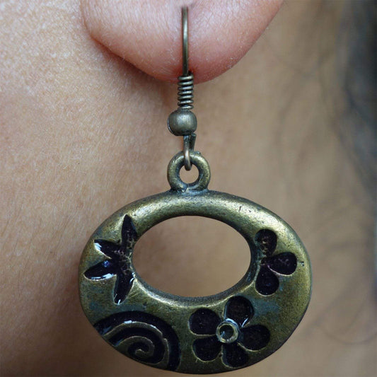 Pair Drop Dangle Hook Earrings Studs Green Bronze Girls Womens Flower Jewellery