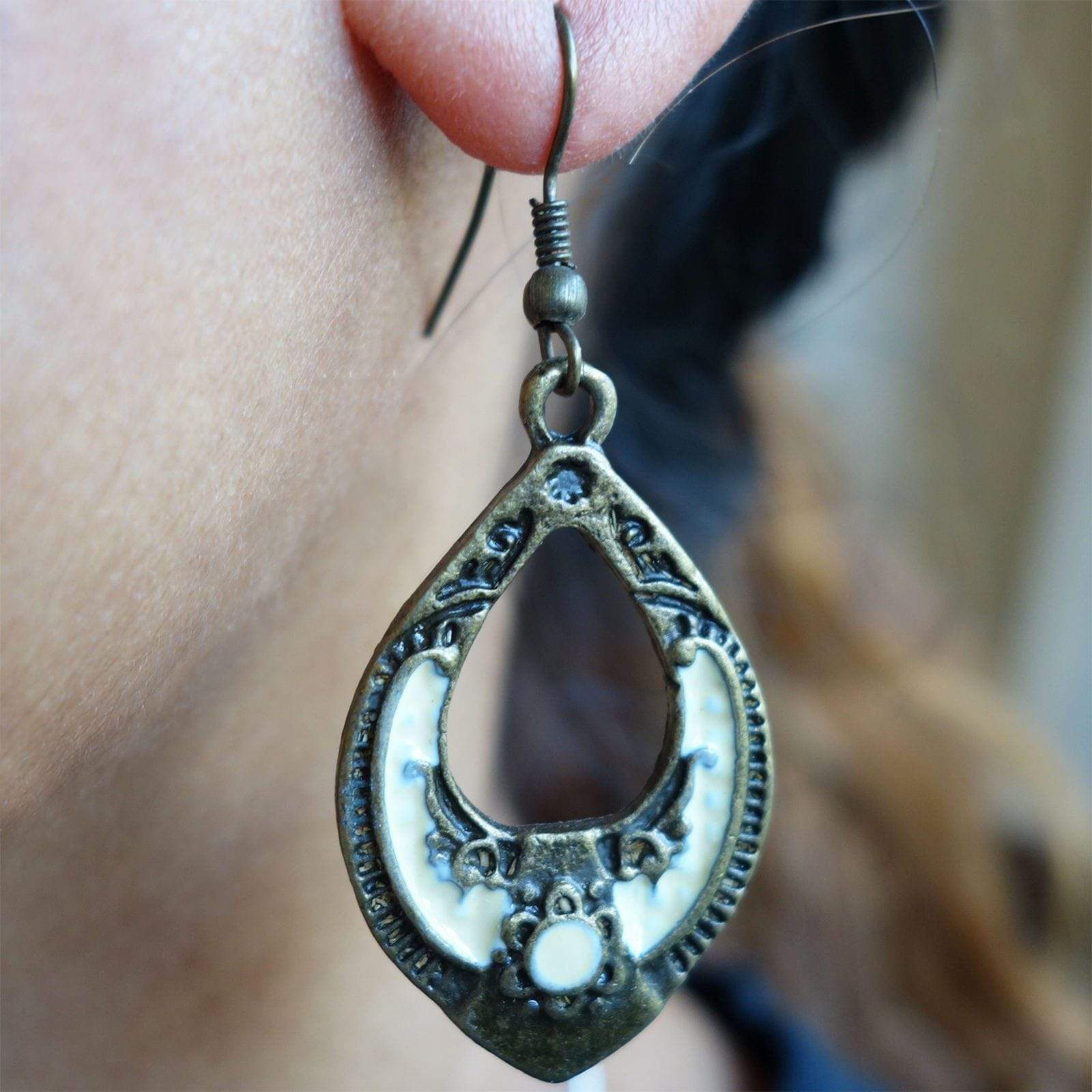 Pair Hook Dangle Drop Earrings Studs White Bronze Womens Ladies Girls Jewellery