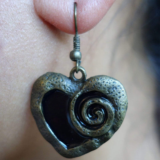 Pair Hook Dangle Drop Heart Earrings Studs Black Bronze Womens Girls Jewellery