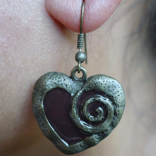 Pair Hook Dangle Drop Heart Earrings Studs Brown Bronze Womens Girls Jewellery