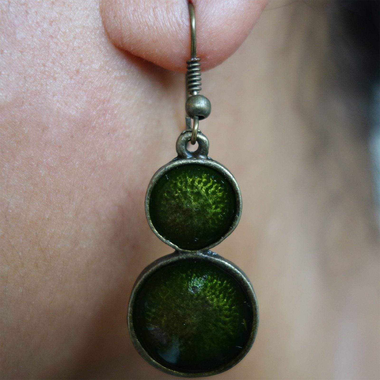 Pair Hook Drop Dangle Earrings Studs Green Bronze Womens Girls Childs Jewellery