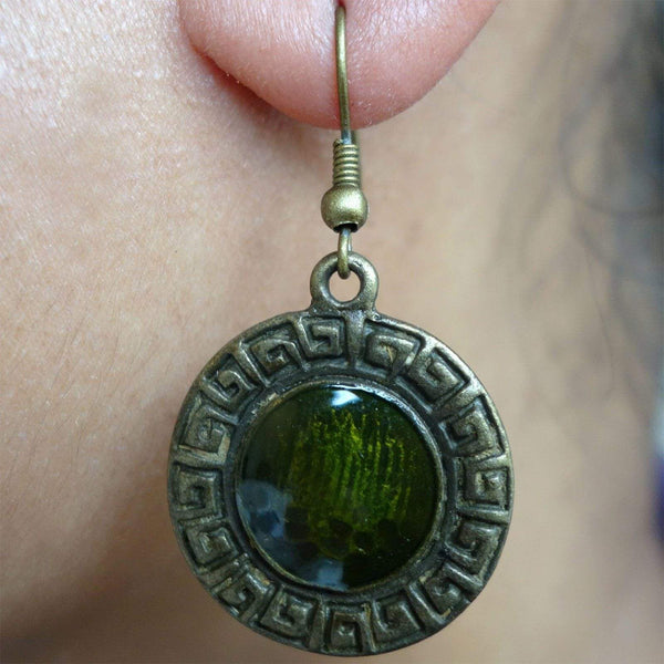 Pair Hook Drop Dangle Earrings Studs Green Bronze Womens Girls Tribal Jewellery