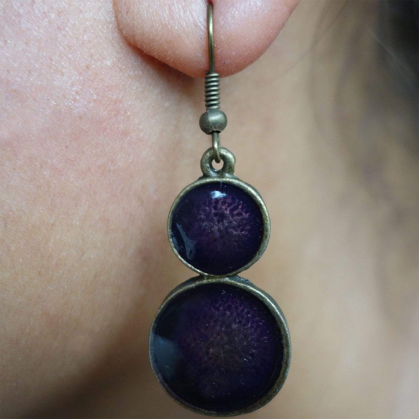 Pair Hook Drop Dangle Earrings Studs Purple Bronze Womens Girls Childs Jewellery
