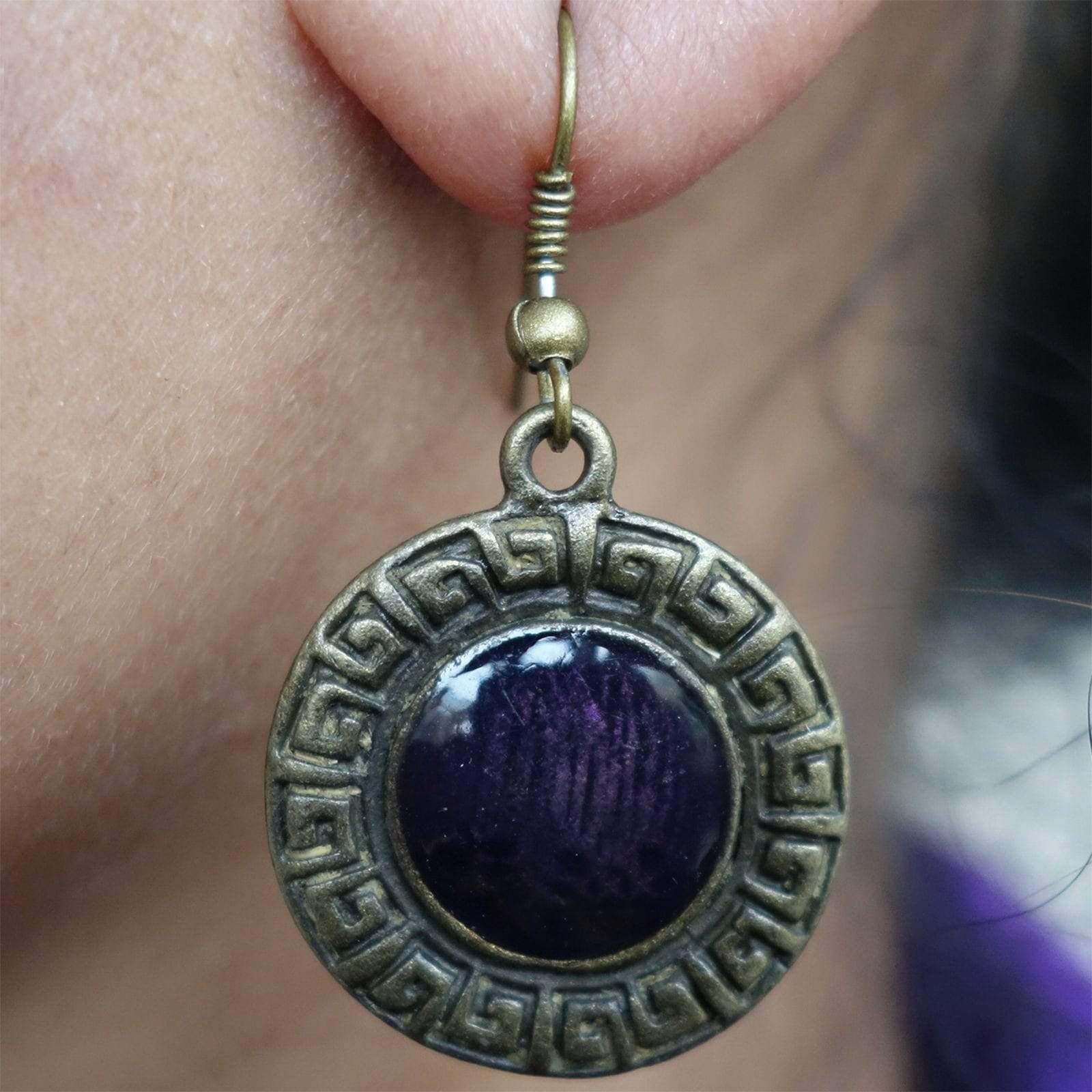 Pair Hook Drop Dangle Earrings Studs Purple Bronze Womens Ladies Girls Jewellery