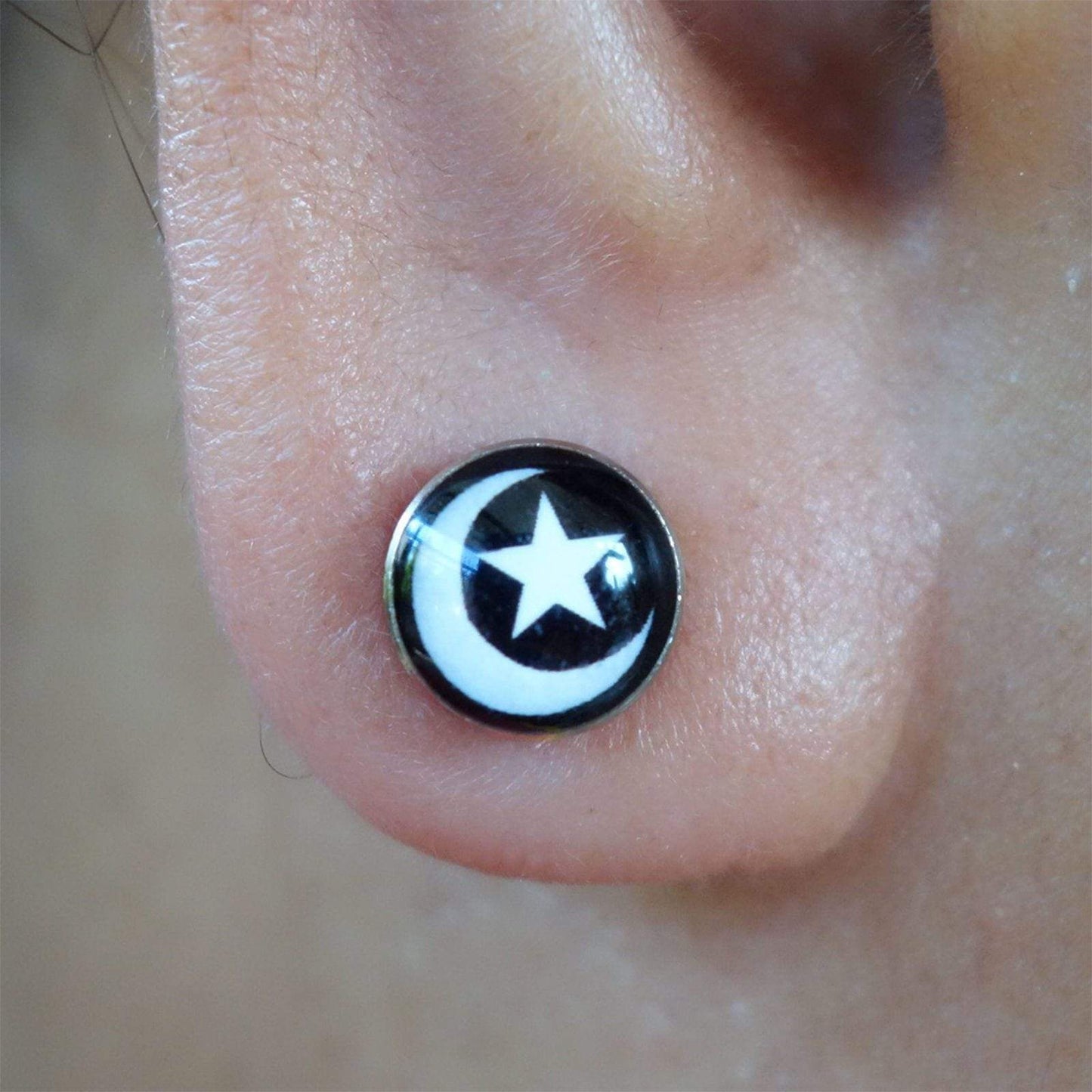 Pair Moon Star Islam Stainless Steel Stud Earrings Barbell Ear Studs Mens Womens Pair Moon Star Islam Stainless Steel Stud Earrings Barbell Ear Studs Mens Womens
