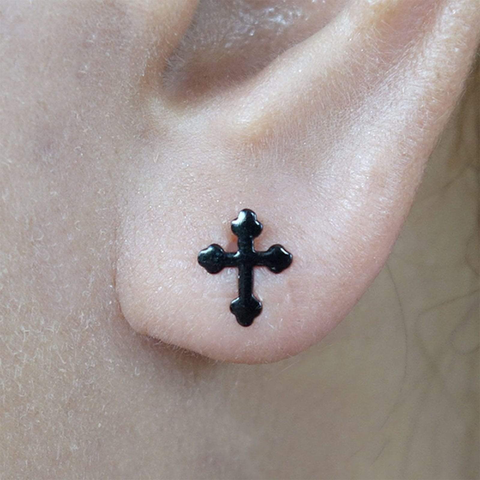 Pair of 925 Sterling Silver Black Cross Earrings Ear Studs Girl Ladies Jewellery