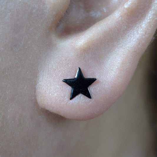 Pair of 925 Sterling Silver Black Star Earrings Ear Studs Girls Ladies Jewellery