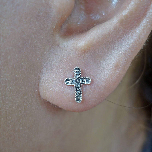 Pair of 925 Sterling Silver Cross Earrings Ear Studs Mens Ladies Women Jewellery