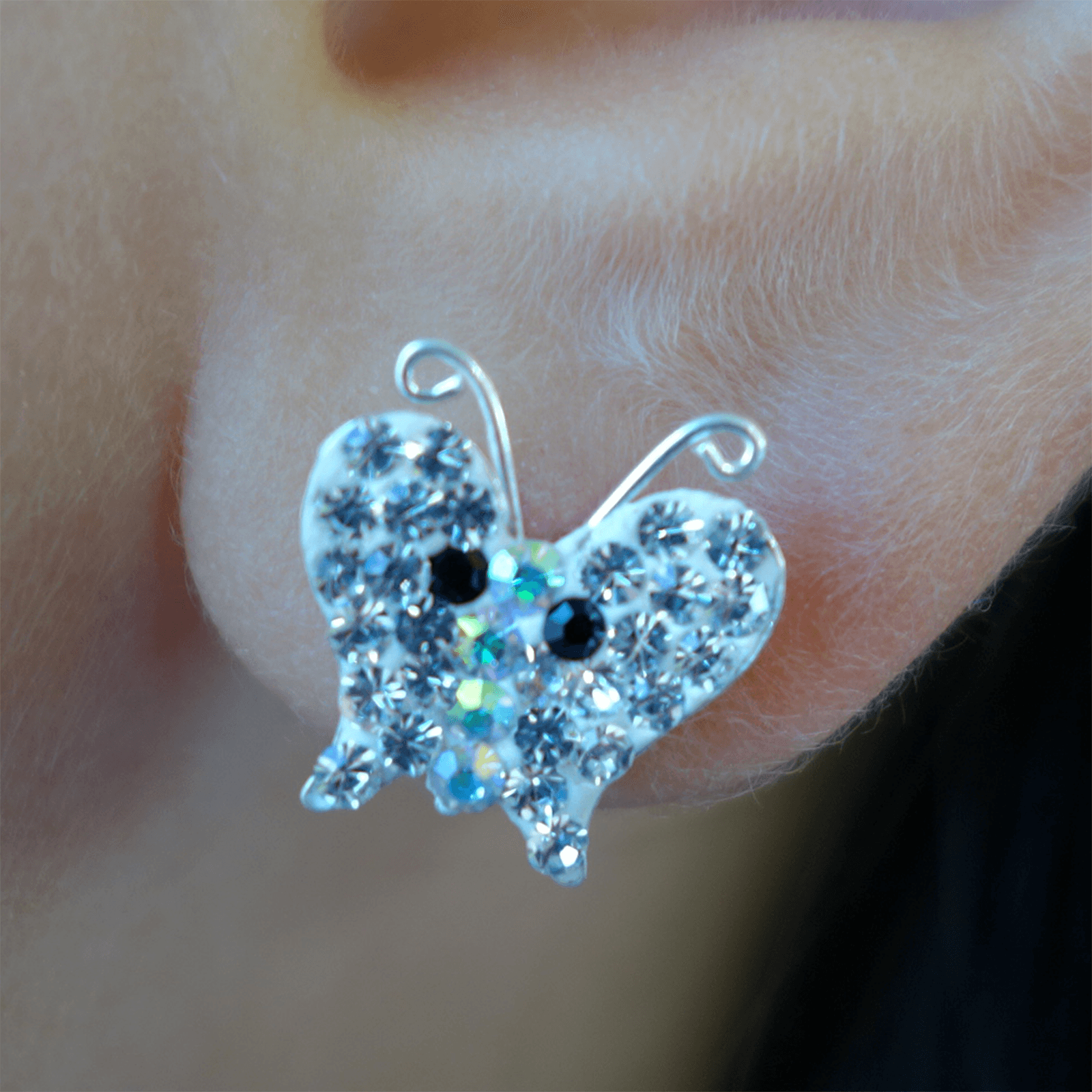 Pair of 925 Sterling Silver Crystal Butterfly Stud Earrings Ear Studs Jewellery