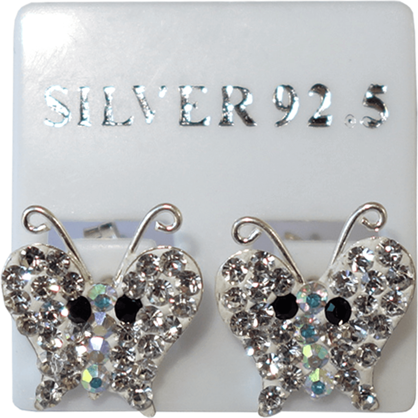 Pair of 925 Sterling Silver Crystal Butterfly Stud Earrings Ear Studs Jewellery