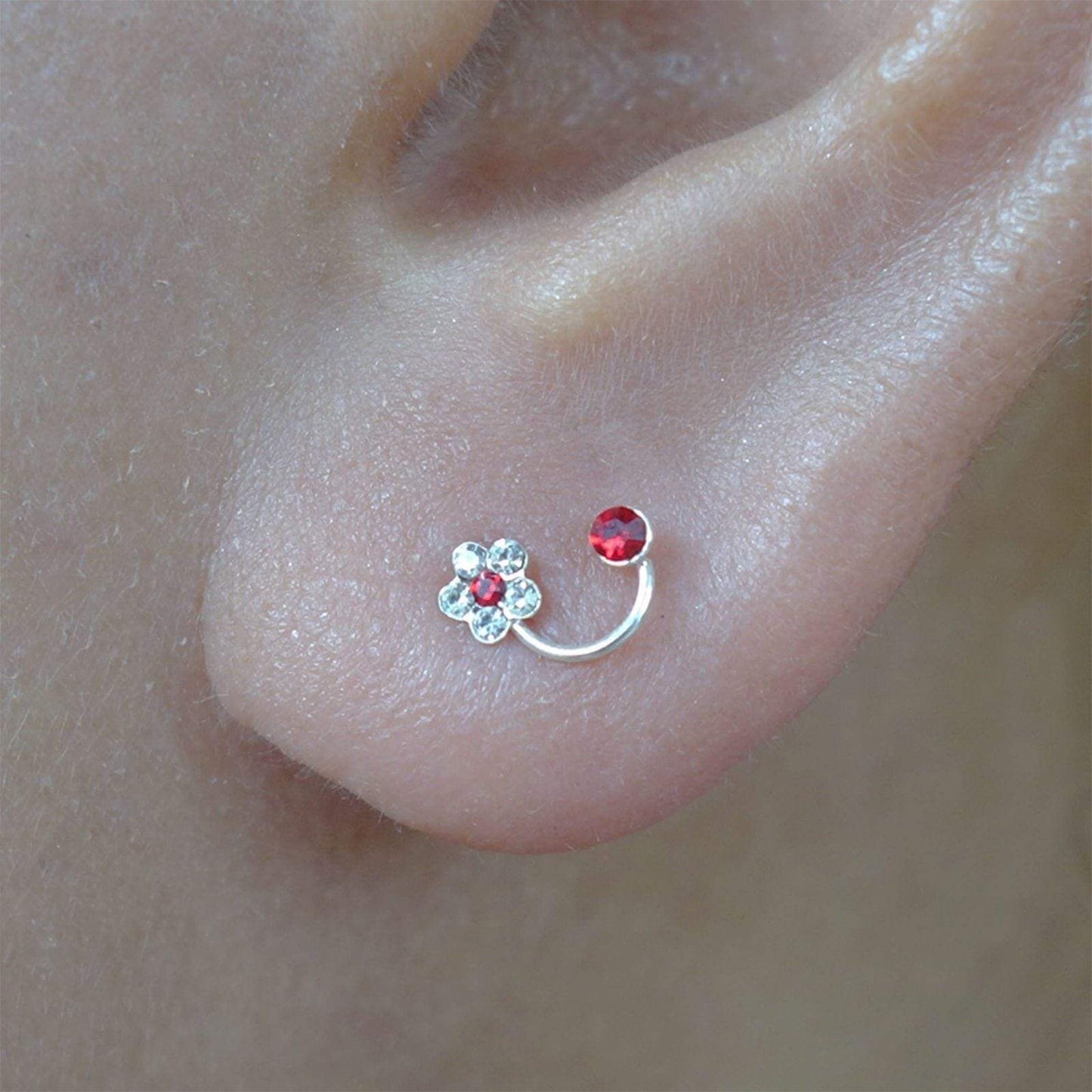 Pair of 925 Sterling Silver Flower Stud Earrings Red Crystal Ear Studs Jewellery Pair of 925 Sterling Silver Flower Stud Earrings Red Crystal Ear Studs Jewellery