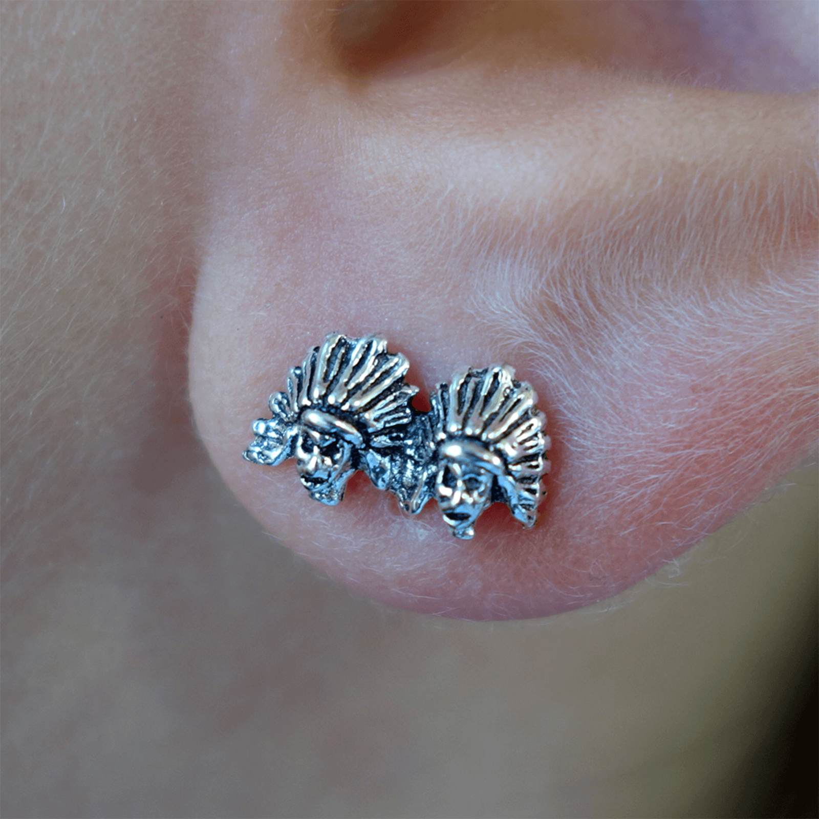 Pair of 925 Sterling Silver Native American Indian Earrings Ear Studs