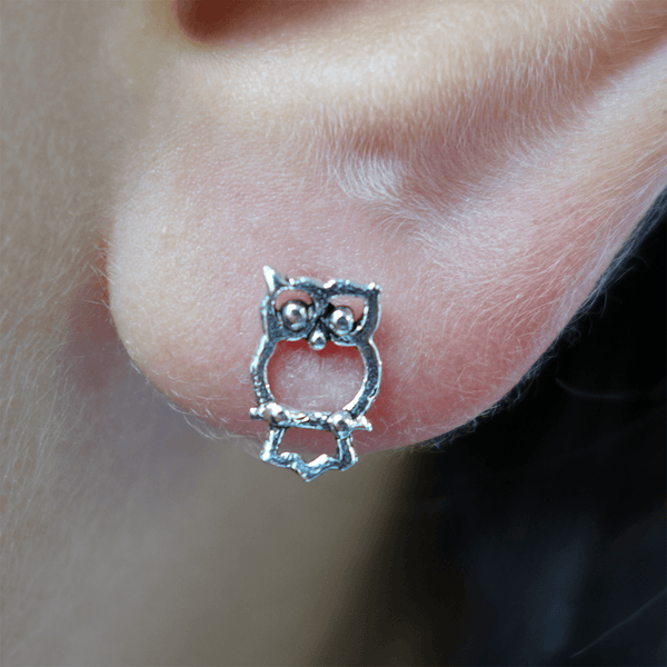 Pair of 925 Sterling Silver Owl Stud Earrings Ear Studs Ladies Girls Jewellery