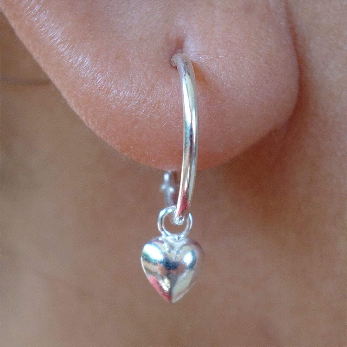 Pair of 925 Sterling Silver Small Hoop Heart Stud Earrings Girls Kids Ear Studs