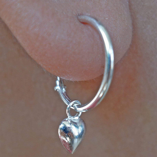 Pair of 925 Sterling Silver Small Hoop Heart Stud Earrings Girls Kids Ear Studs