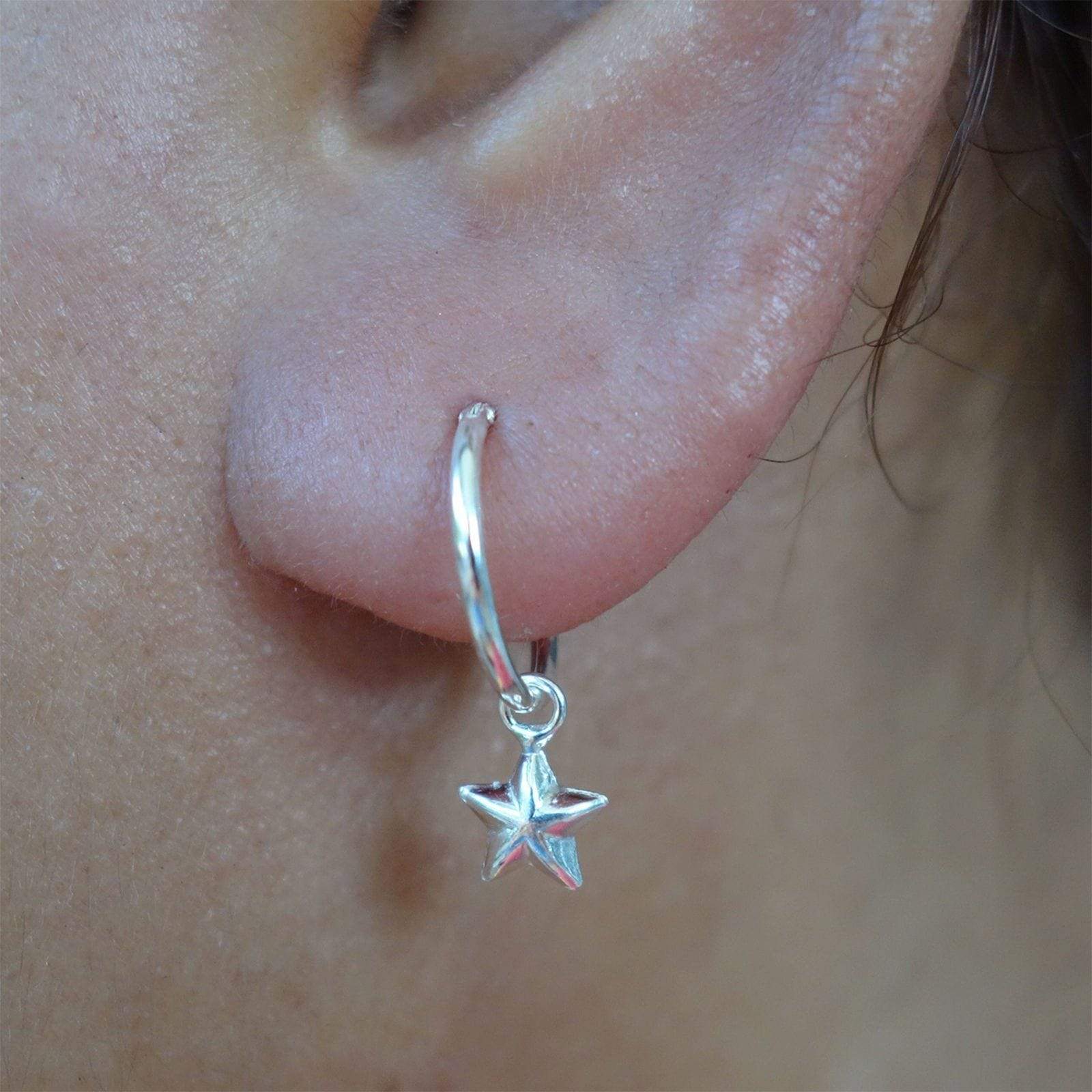 Pair of 925 Sterling Silver Small Hoop Star Stud Earrings Girls Kids Ear Studs