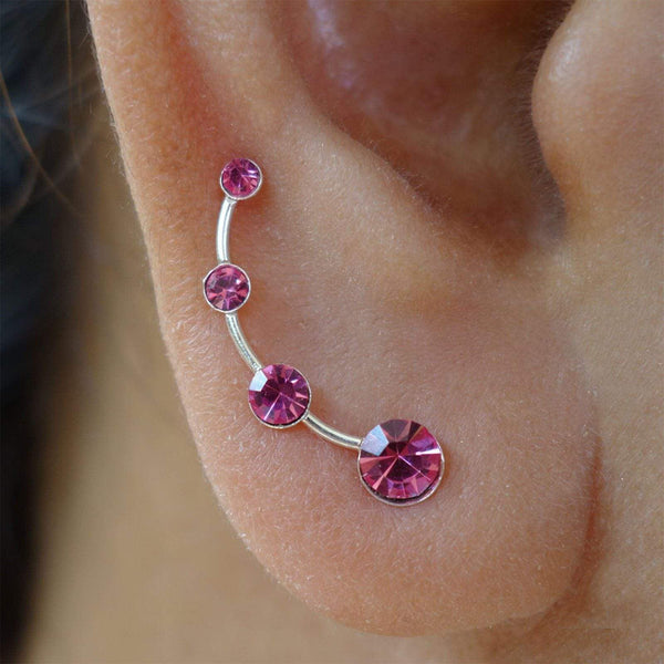 Pair of 925 Sterling Silver Stud Earrings Pink Crystal Ear Cuff Ladies Jewellery Pair of 925 Sterling Silver Stud Earrings Pink Crystal Ear Cuff Ladies Jewellery