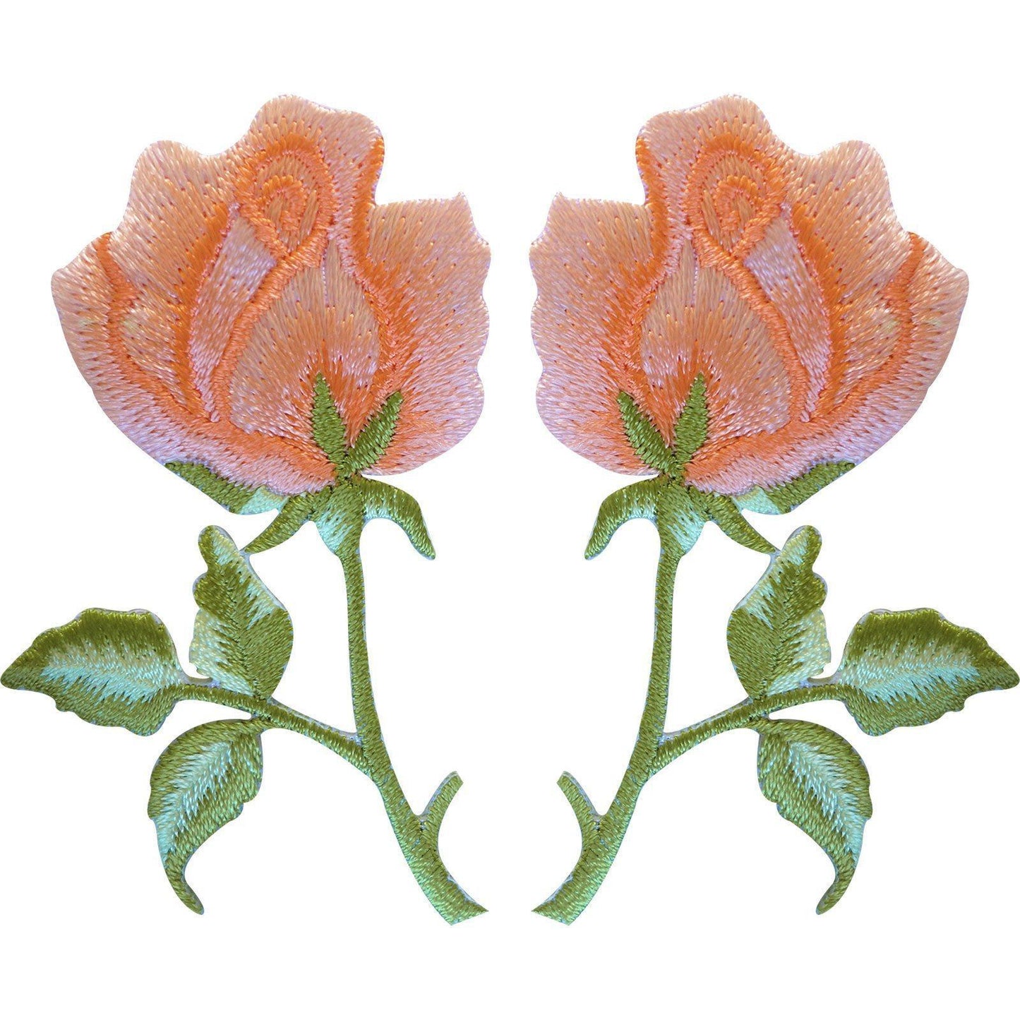 Pair of Apricot Peach Orange Roses Patches Iron Sew On Rose Flower Clothes Patch