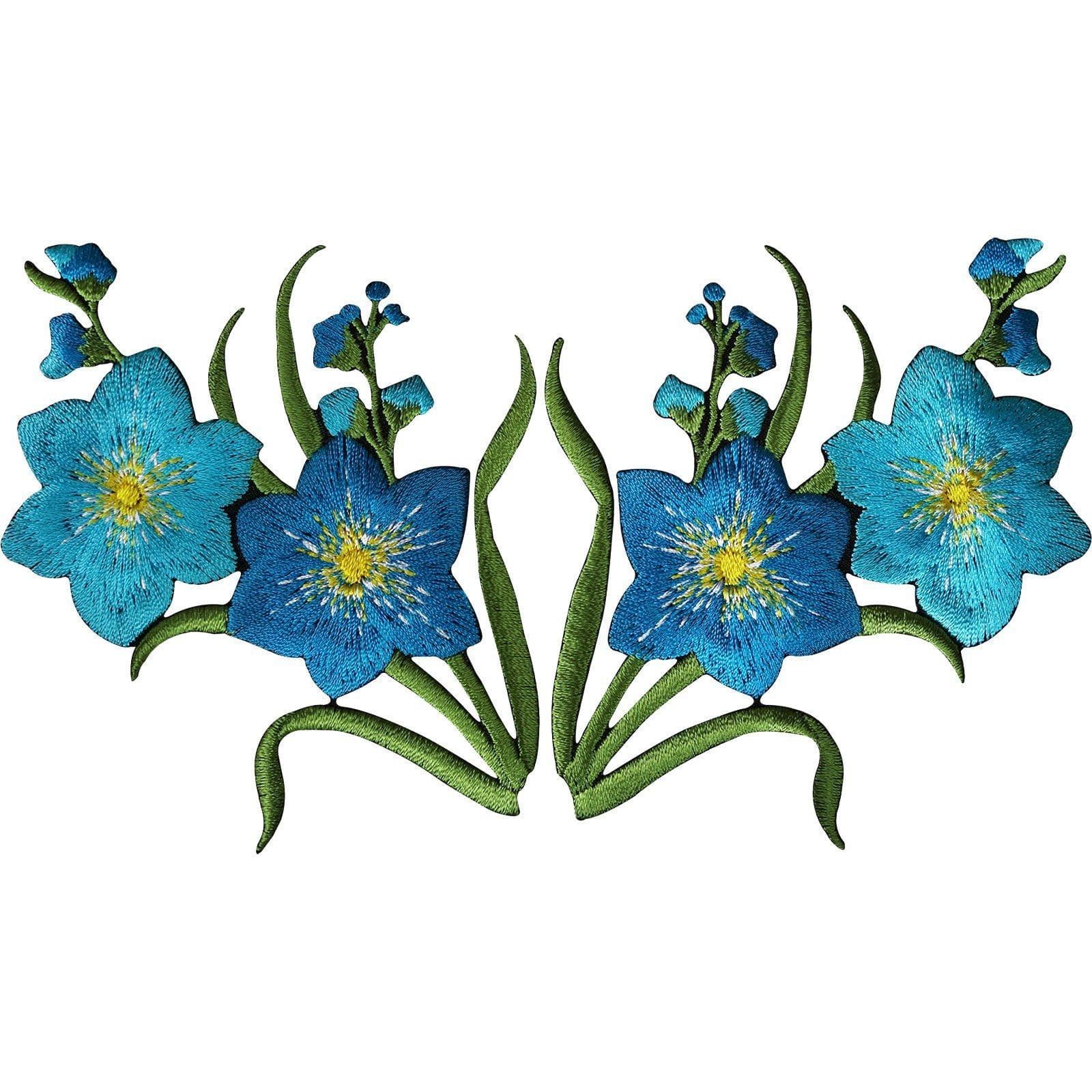 Pair of Blue Flower Patches Iron Sew On Flowers Embroidered Patch Badge Applique