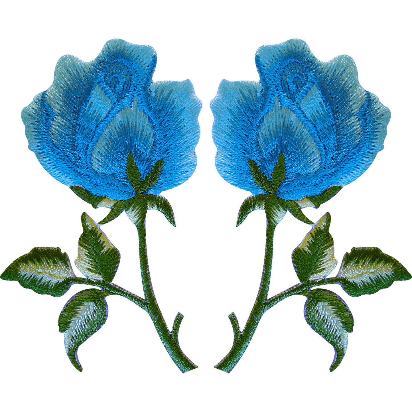 Pair of Blue Rose Patches Iron On Sew On Clothes Embroidered Flower Patch Badge