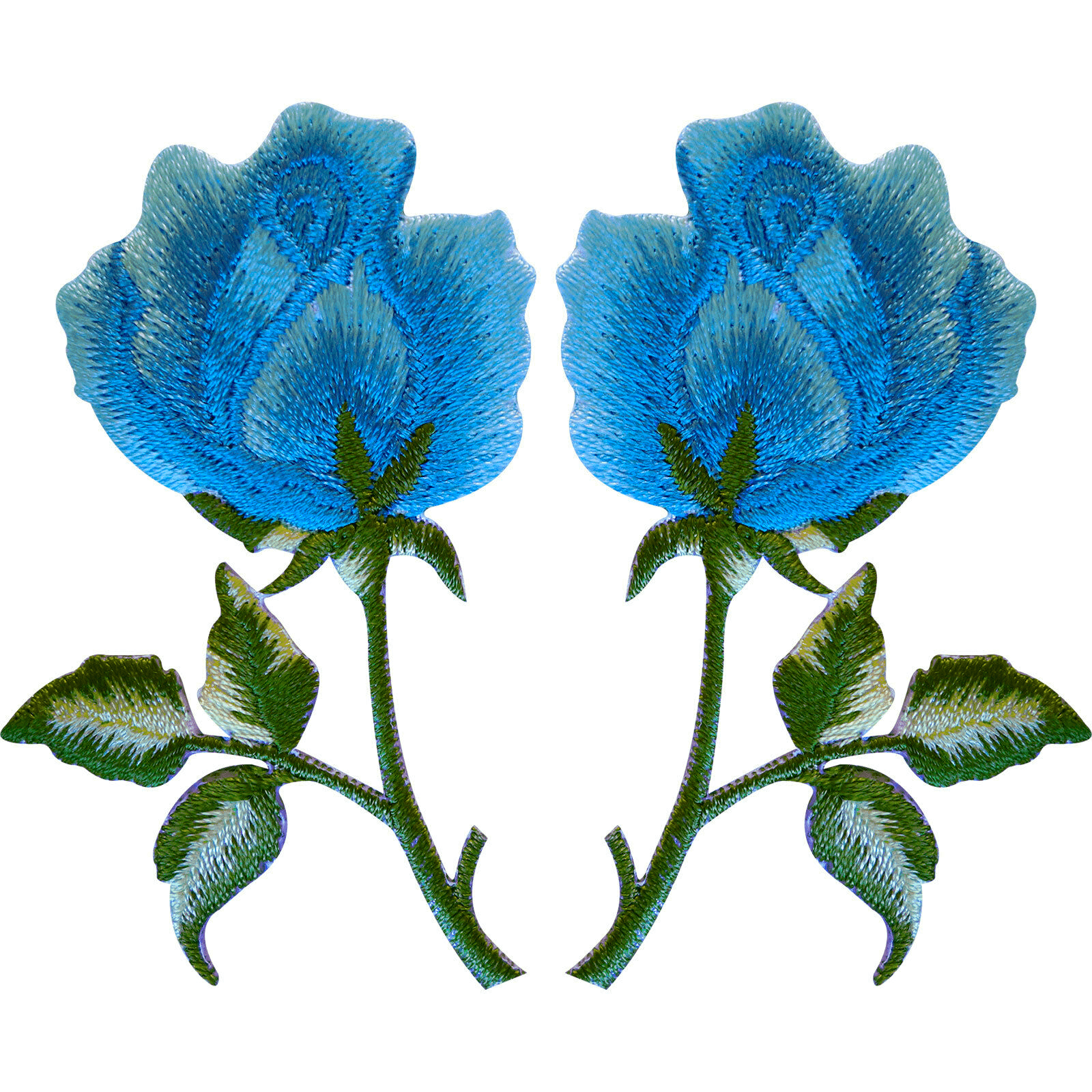 Pair of Blue Rose Patches Iron On Sew On Clothes Embroidered Flower Patch Badge