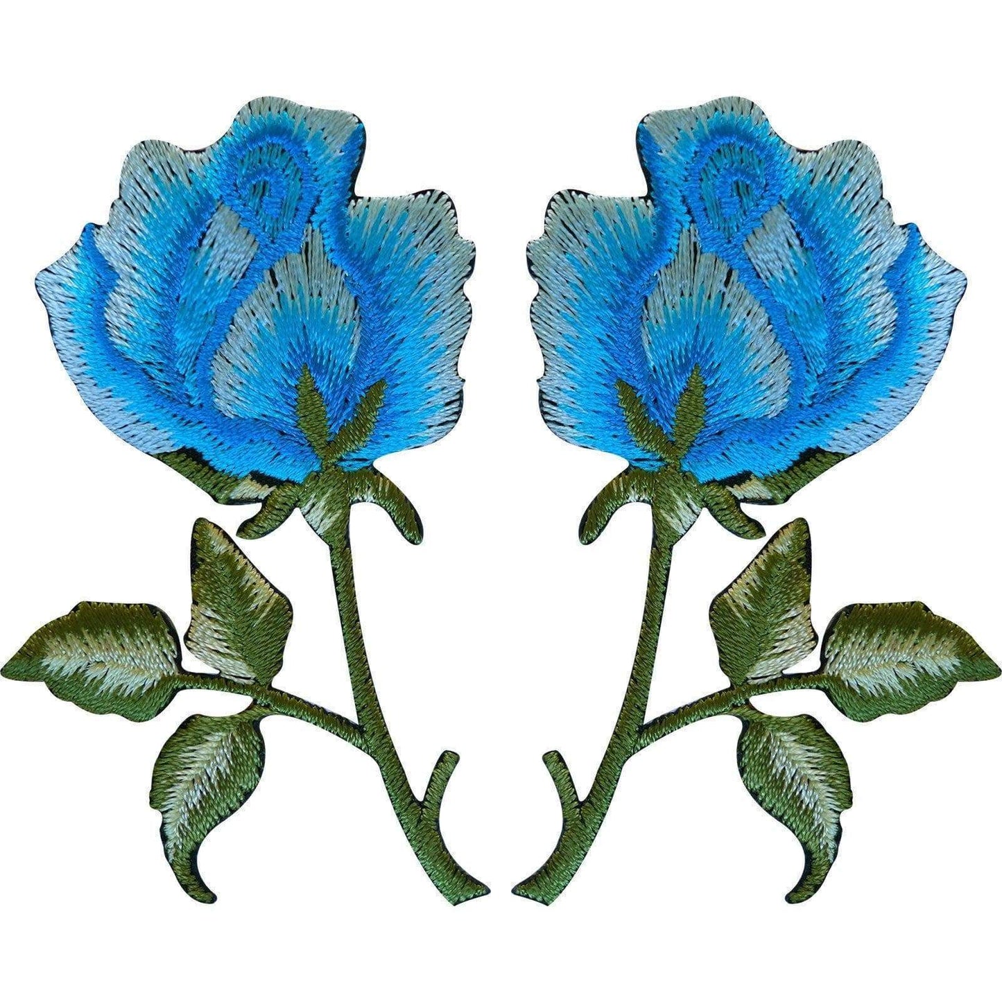 Pair of Blue Rose Patches Iron On / Sew On Embroidered Patch Badge Roses Flowers