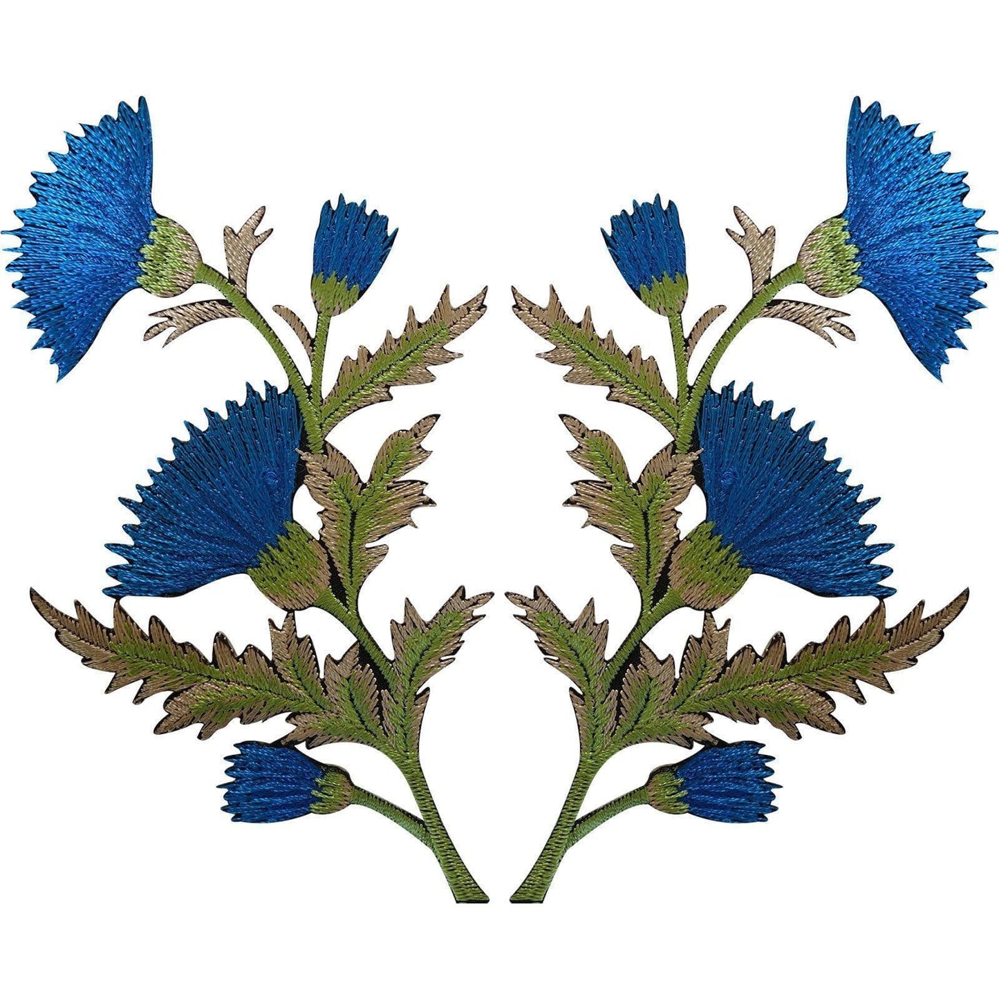 Pair of Blue Thistle Flower Patches Iron Sew On Embroidered Patch Badge Flowers