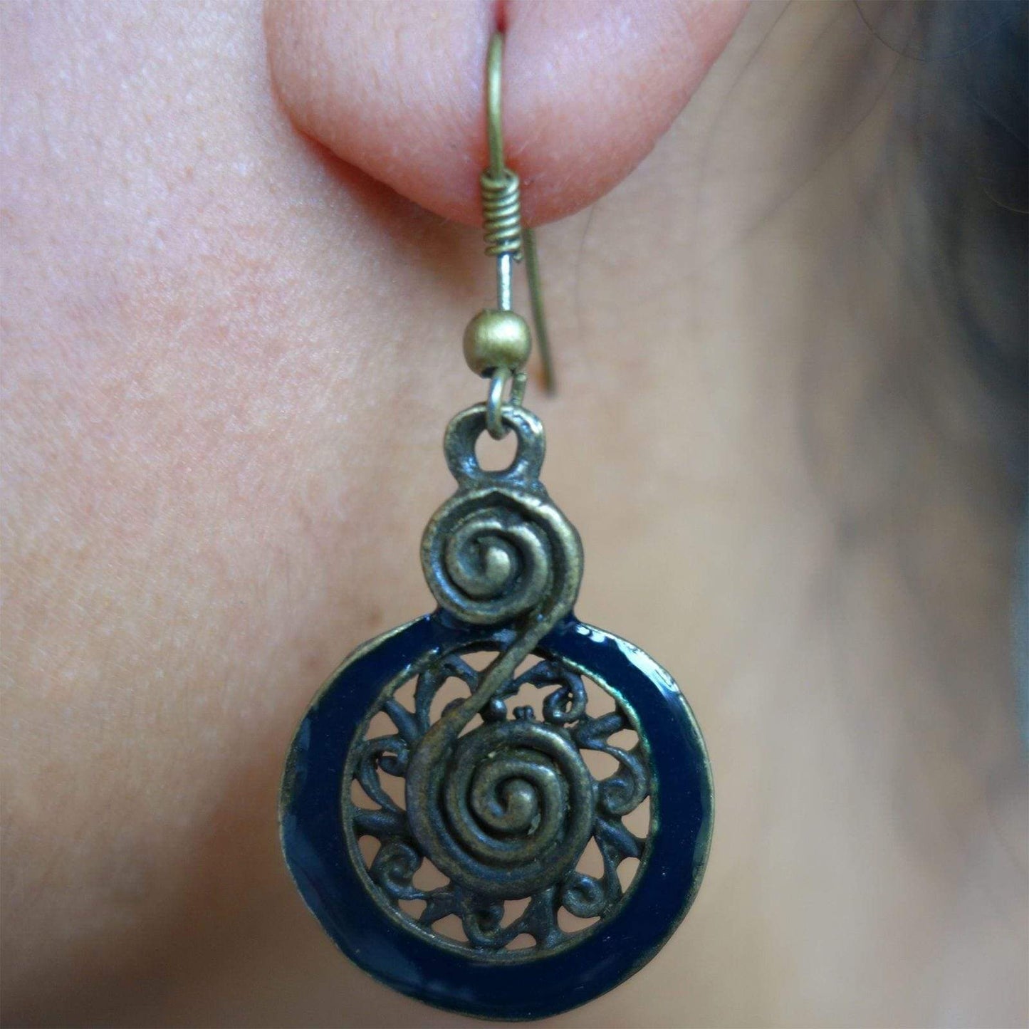 Pair of Bronze Blue Earrings Studs Hook Drop Dangle Womens Girls Kids Jewellery