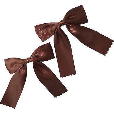 Pair of Brown Hair Bow Ribbon Clips Grips Clasps Barrettes Girls Kid Accessories