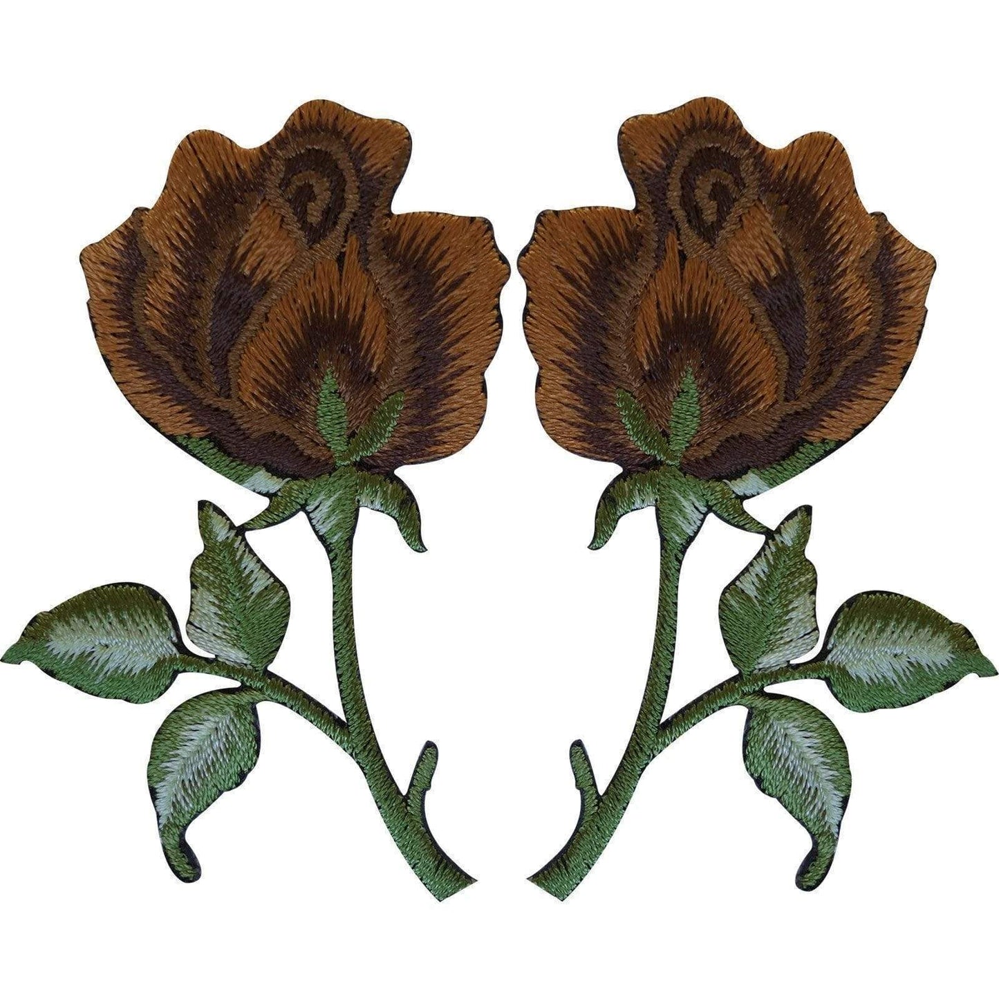 Pair of Brown Rose Patches Iron On Sew On Embroidered Patch Badge Roses Flowers