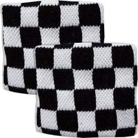 Pair of Check Wrist Sweatbands Gym Wristbands Checkered Black White Chef Uniform