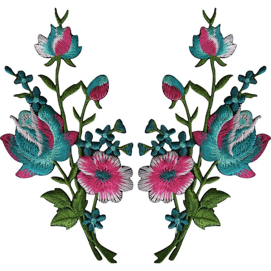 Pair of Flower Embroidered Patches Iron Sew On Embroidery Patch Badge Appliques