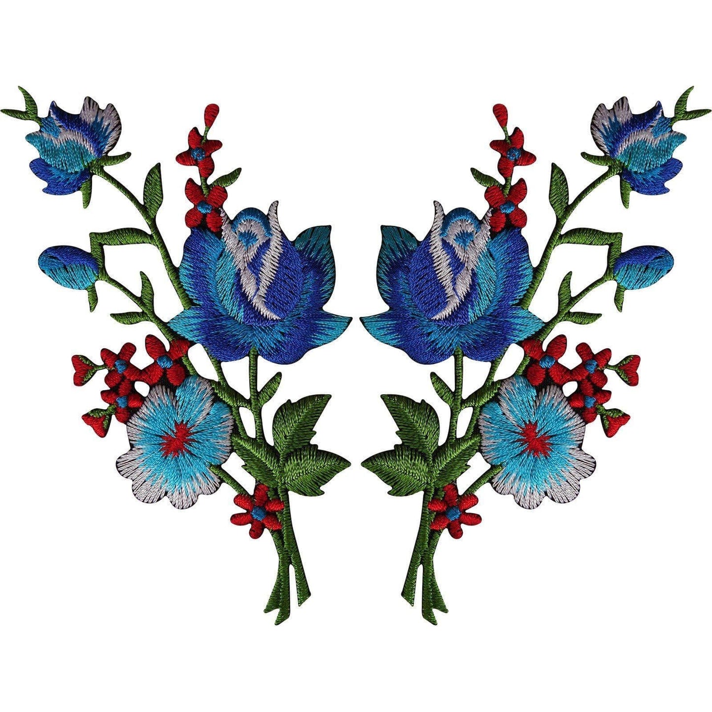 Pair of Flower Embroidered Patches Iron Sew On Floral Patch Badge Craft Applique