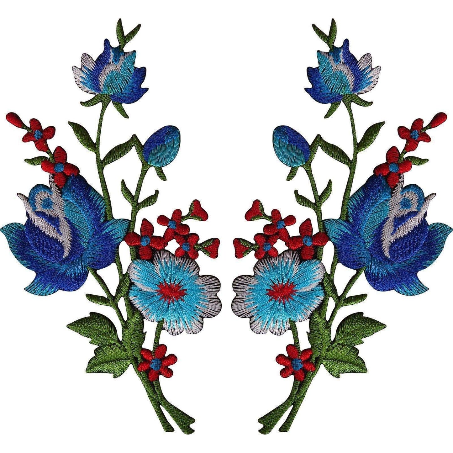Pair of Flower Embroidered Patches Iron Sew On Floral Patch Badge Craft Applique