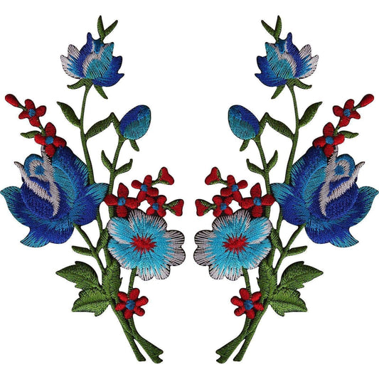 Pair of Flower Embroidered Patches Iron Sew On Floral Patch Badge Craft Applique