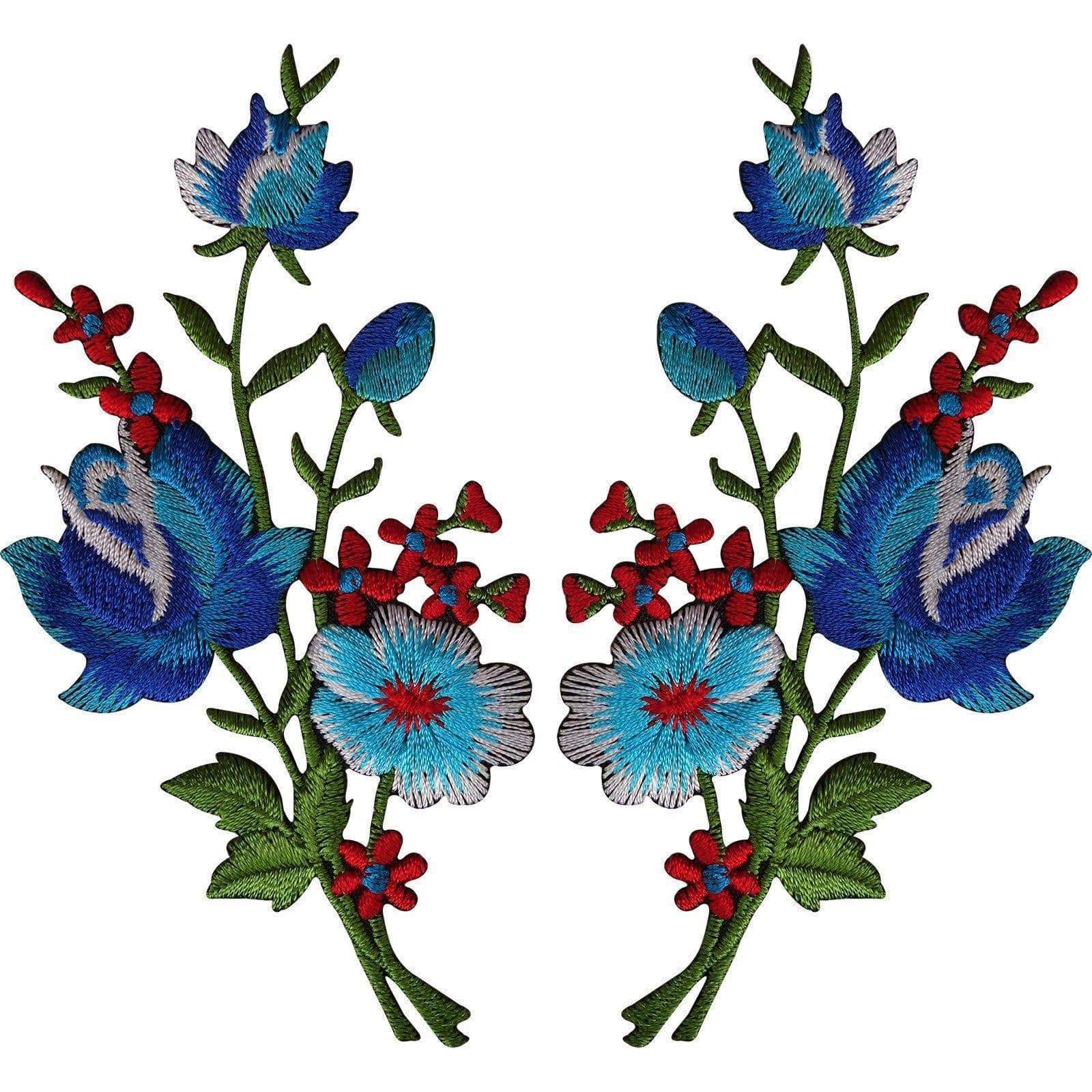 Pair of Flower Embroidered Patches Iron Sew On Floral Patch Badge Craft Applique