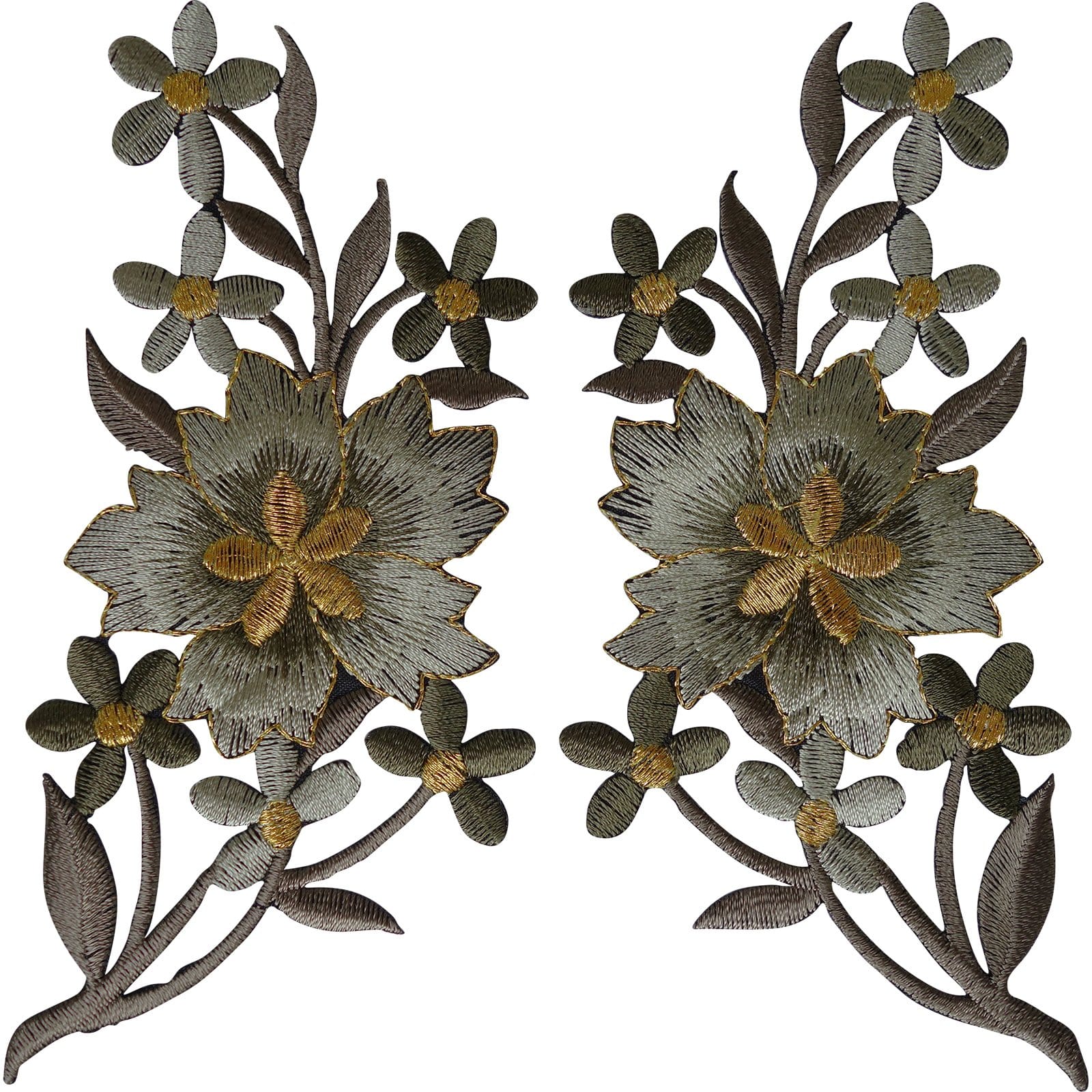 Pair of Flower Patches Iron On Sew On Jeans Embroidery Flowers Embroidered Patch