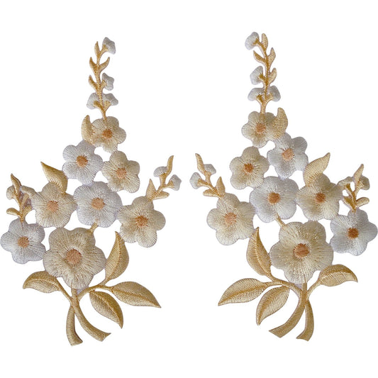 Pair of Flower Patches Iron On Sew On Jeans Skirt Floral Embroidered Patch Badge