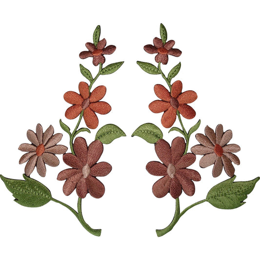 Pair of Flower Patches Iron Sew On Clothes Embroidered Craft Patch Badges Motifs
