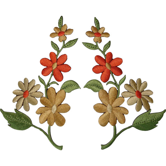 Pair of Flower Patches Iron Sew On Clothes Flowers Embroidered Craft Patch Badge