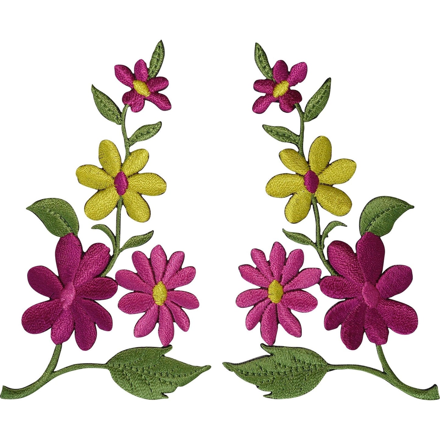 Pair of Flower Patches Iron Sew On Clothes Flowers Embroidered Patch Badge Motif