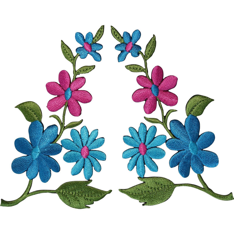Pair of Flower Patches Iron On Sew On Jeans Embroidery Flowers