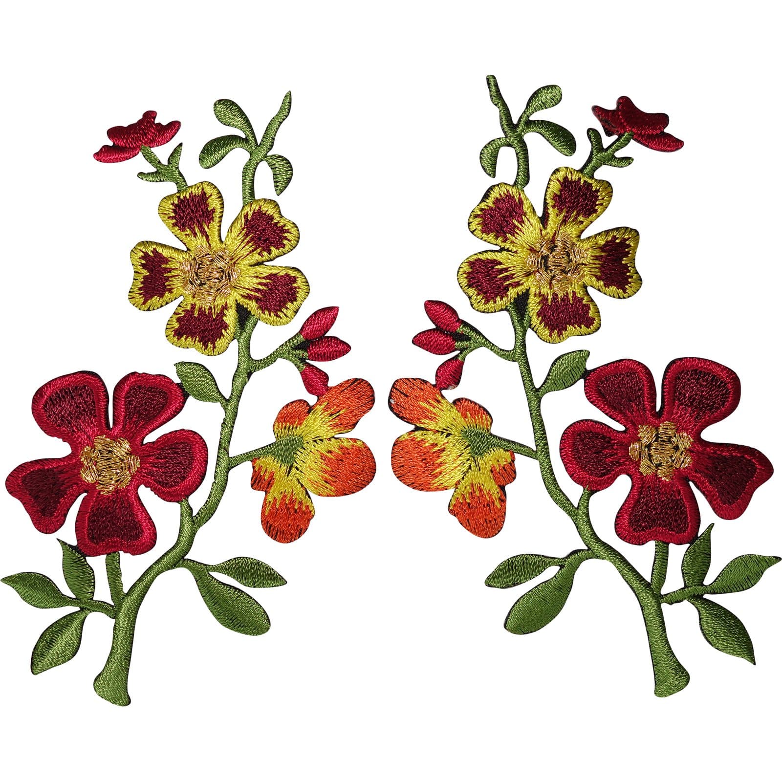 Pair of Flower Patches Iron Sew On Flowers Embroidered Patch Badge Floral Motifs