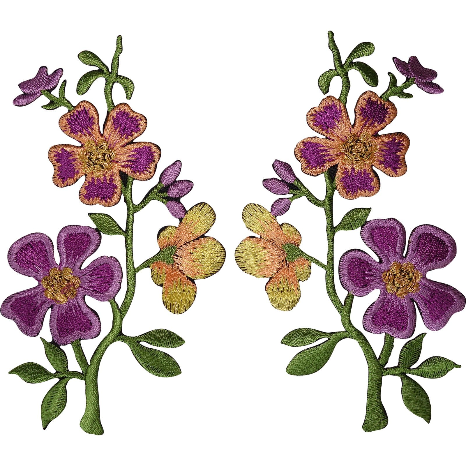 Pair of Flower Patches Iron Sew On Flowers Embroidered Patch Badge Motifs Badges
