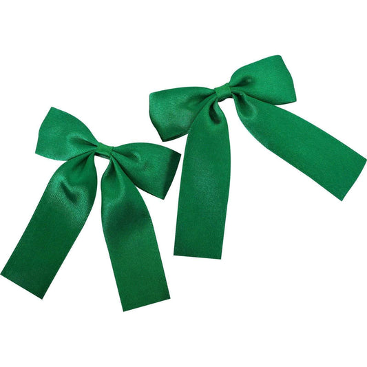 Pair of Green Hair Bow Ribbon Clips Grips Girls Childrens Kids Bows Accessories