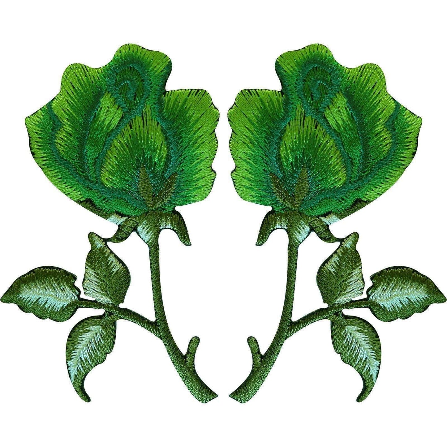 Pair of Green Rose Patches Iron On Sew On Embroidered Roses Flower Patch Badge