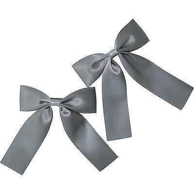 Pair of Grey Hair Bow Ribbon Clips Grips Clasps Barrettes Girls Kids Accessories