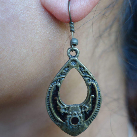 Pair of Hook Dangle Drop Earrings Studs Dark Brown Bronze Womens Girls Jewellery