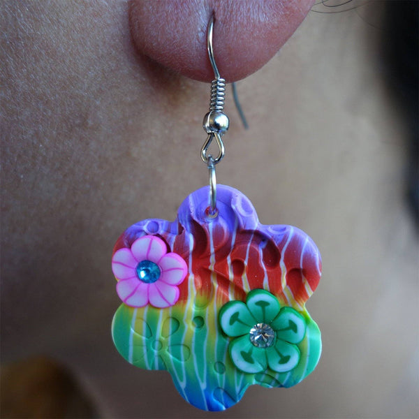 Pair of Hook Flower Earrings Womens Dangle Drop Studs Floral Costume Jewellery