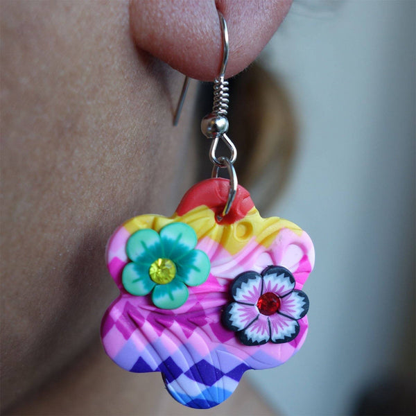 Pair of Hook Flower Earrings Womens Girls Childrens Dangle Drop Studs Jewellery